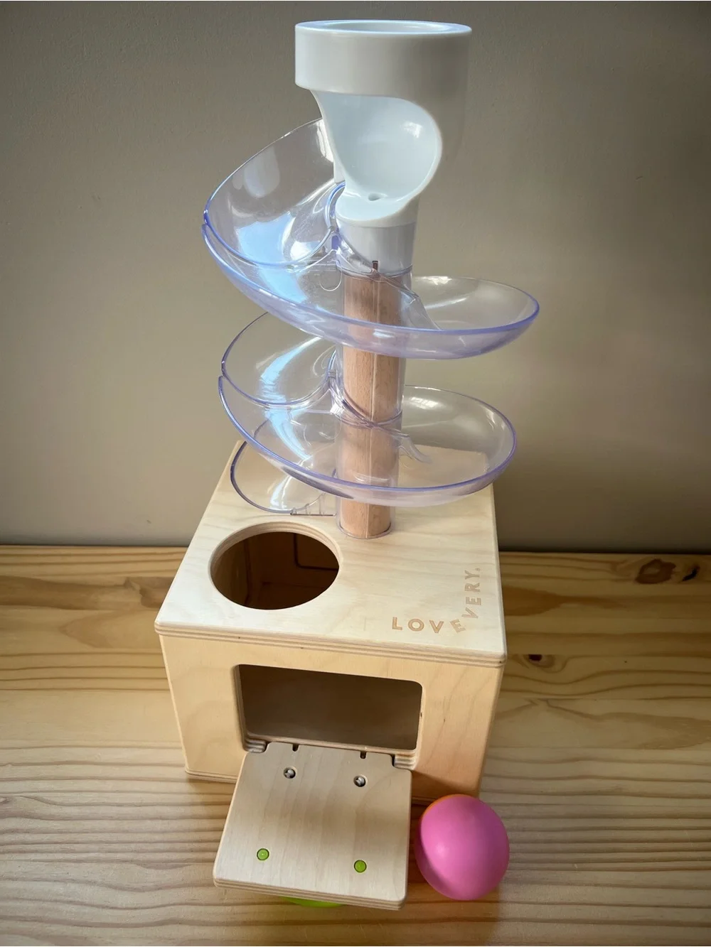 Lovevery Wooden Ball Drop Toy with Pink Ball